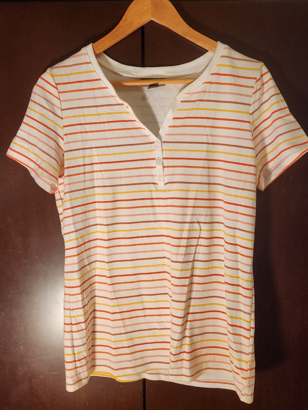 Style & Co White Short-Sleeve Striped Henley Top Women Size Medium